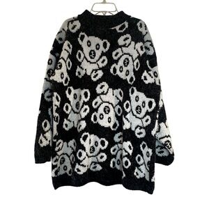 Vintage teddy bear cozy sweater oversized Medium gray white